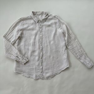 CP Shades White Linen with Tan Stripes Long Sleeve Shirt Buttons Large